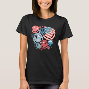America Vibes Happy Face Smile Flower American 4th T-Shirt