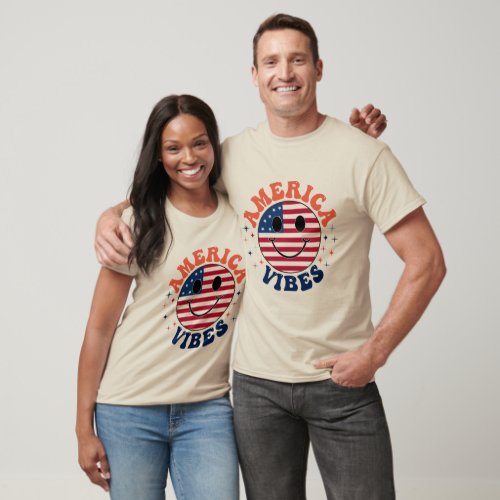 America Vibes Patriotic Smiley T_shirt