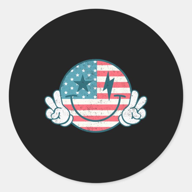 America Vibes Smile Face American Flag 4th Of July Classic Round Sticker (Front)