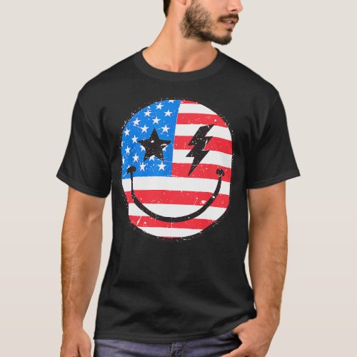 America Vibes Smile Face American Flag 4th Of July T_Shirt
