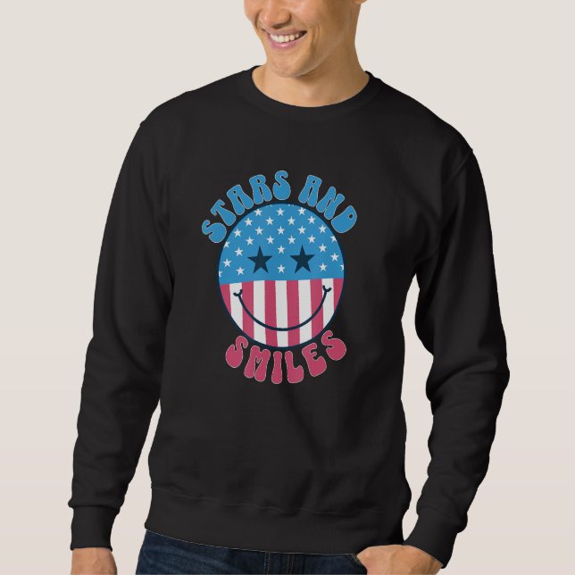 America Vibes Smile Face US Flag Retro Groovy 4th  Sweatshirt (Front)