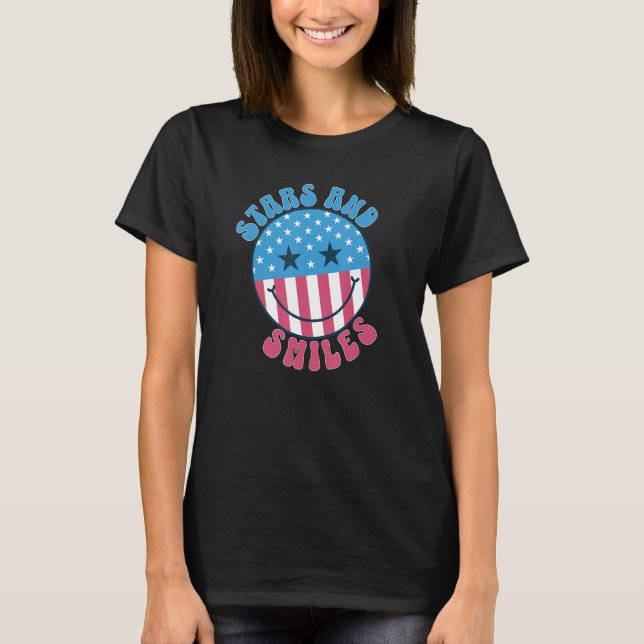 America Vibes Smile Face US Flag Retro Groovy 4th  T-Shirt (Front)