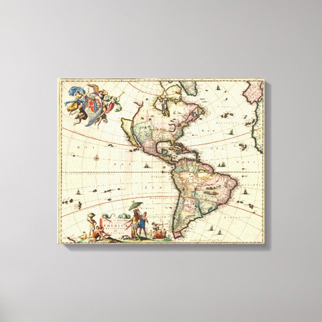 America vintage Map 1670 wrapped canvas Print (Front)
