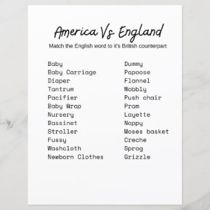 America vs England Baby Shower Game