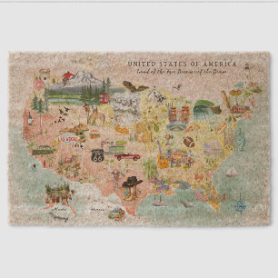 America Watercolor Illustrated USA Map Fiber Doormat