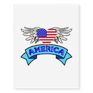 America Winged Heart Temporary Tattoos