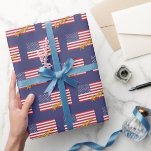 America Wrapping Paper, USA, Blue, American Flag Paper