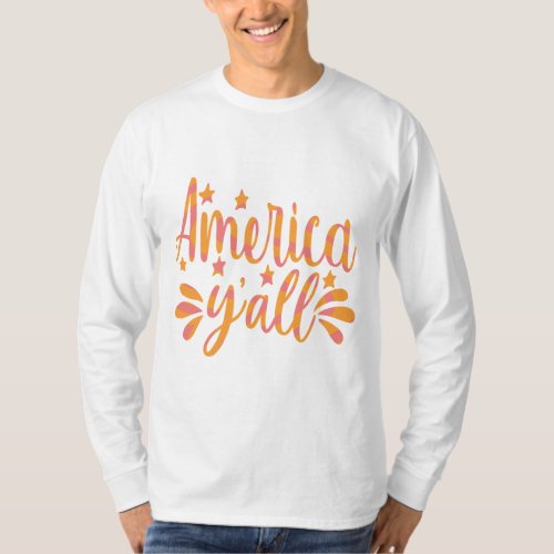 America Yall Dual Color Typography T_Shirt