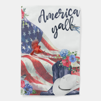 America Y'all Watercolor Flag/Hat/Boots/Flowers Garden Flag