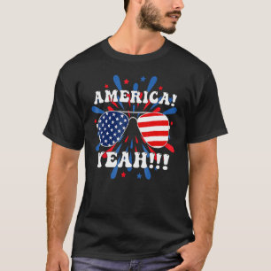 America Yeah Flag Sunglasses 4th Of July Fireworks T-Shirt
