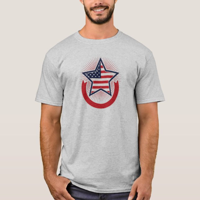 Americal flag star badge, red white & blue T-Shirt (Front)