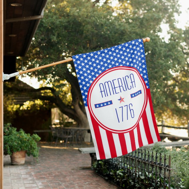 American 1776 patriotic house flag (In SItu)