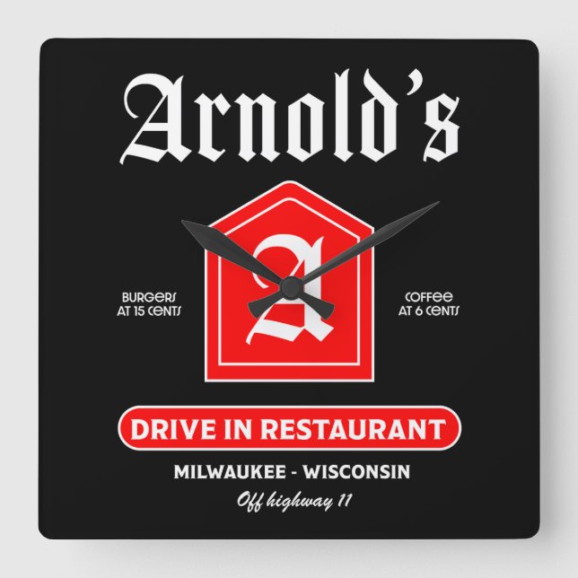 American 1950's Diner Square Wall Clock (Front)