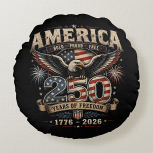 American 250th Anniversary Patriotic USA 4th July Round Pillow