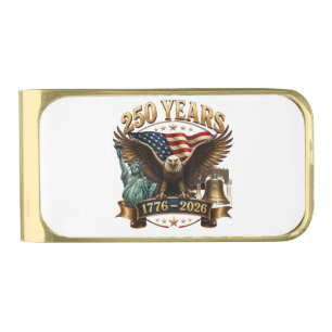 American 250th Anniversary USA Patriotic 4th July Gold Finish Money Clip