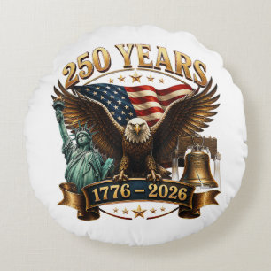 American 250th Anniversary USA Patriotic 4th July Round Pillow