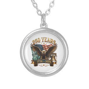 American 250th Anniversary USA Patriotic 4th July Silver Plated Necklace