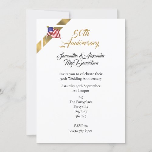 American 50th wedding anniversary invitation