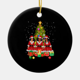 American African Christmas Santa Claus Black Girls Ceramic Ornament