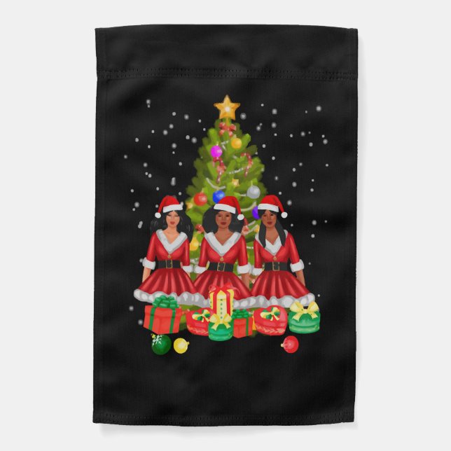 American African Christmas Santa Claus Black Girls Garden Flag (Front)