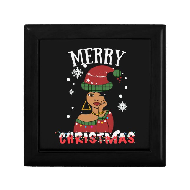 American African Christmas Santa Claus Black Girls Gift Box (Front)