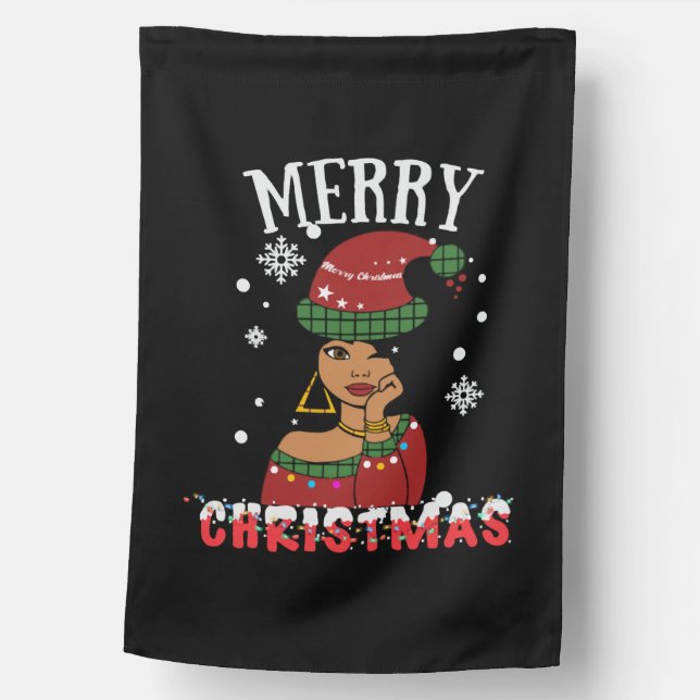 American African Christmas Santa Claus Black Girls House Flag (Front)