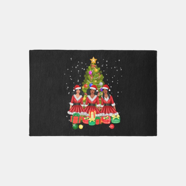 American African Christmas Santa Claus Black Girls Rug (Front)