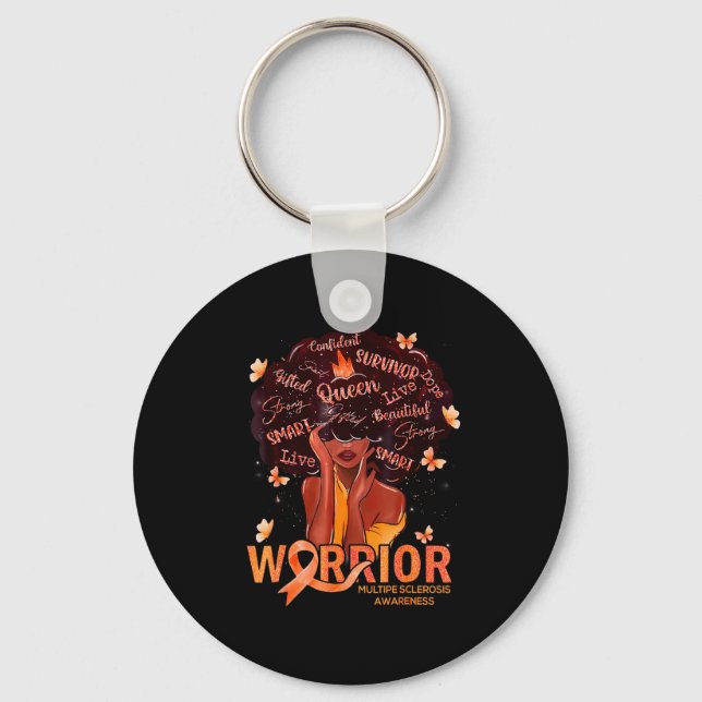 American Afro Black Women Queen Multiple Sclerosis Keychain (Front)