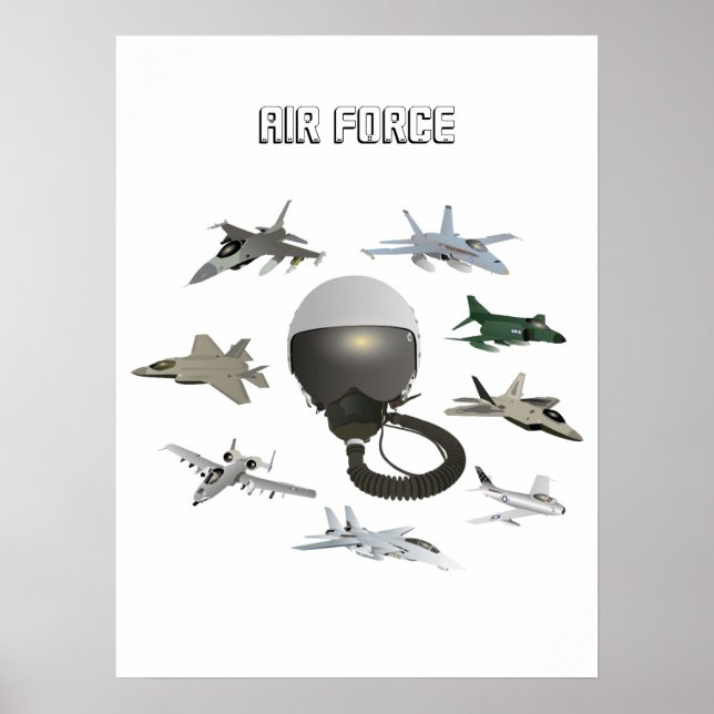 American Air Force Pilot Helmet with Airplanes Poster (Front)