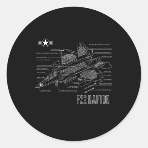 American Aircraft Stealth Fighter F22 Raptor Bluep Classic Round Sticker