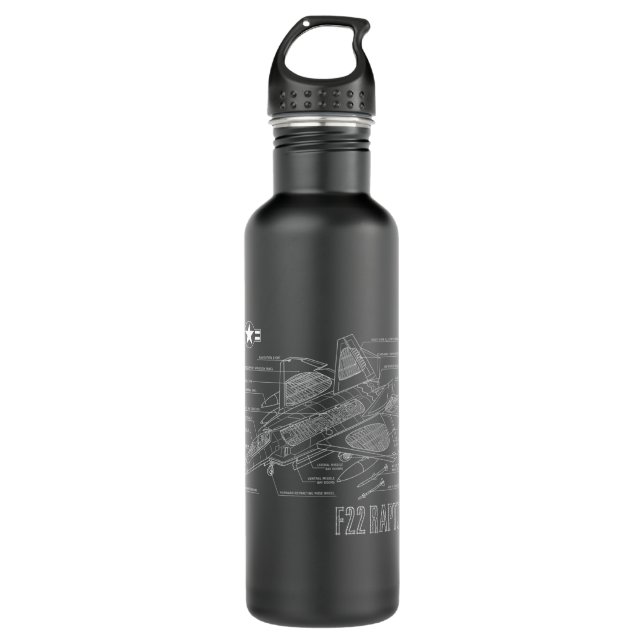 American Aircraft Stealth Fighter F22 Raptor Bluep Stainless Steel Water Bottle (Front)