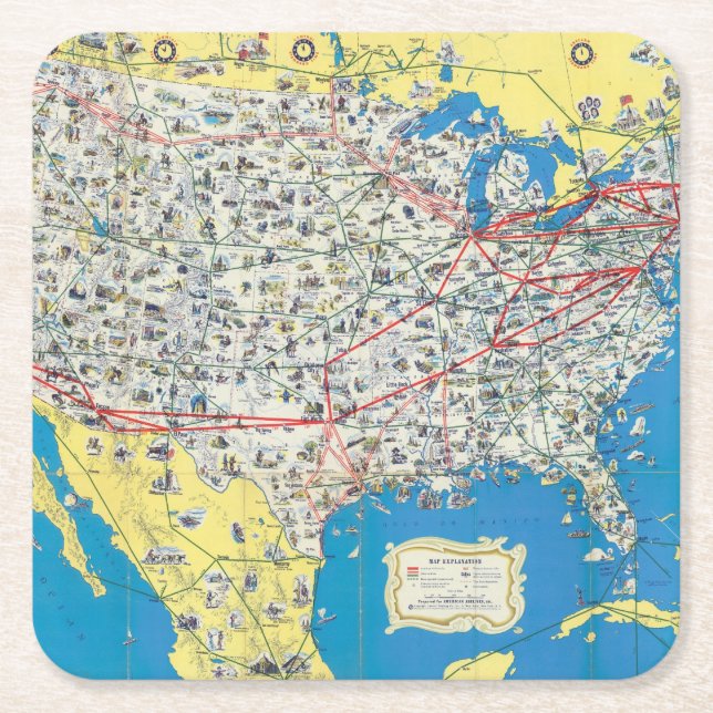 American Airlines system map Square Paper Coaster (Front)