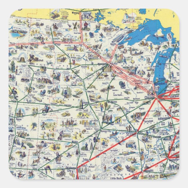 American Airlines system map Square Sticker (Front)