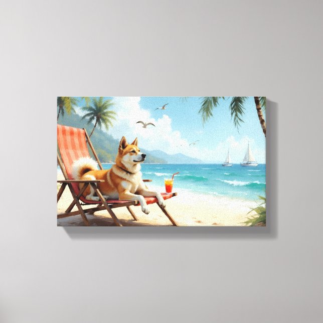American Akita Beach Vibes Canvas Print (Front)