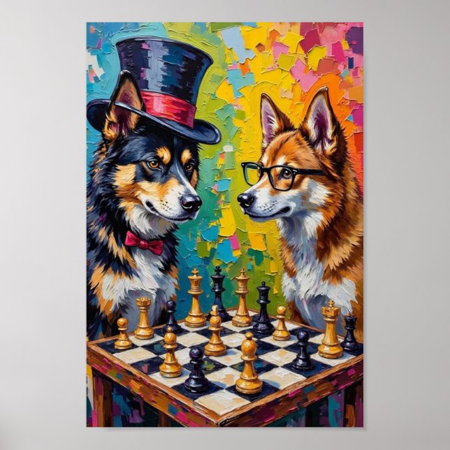 American Akita Chess Pop Art, Funny Dog Wall Art (Front)
