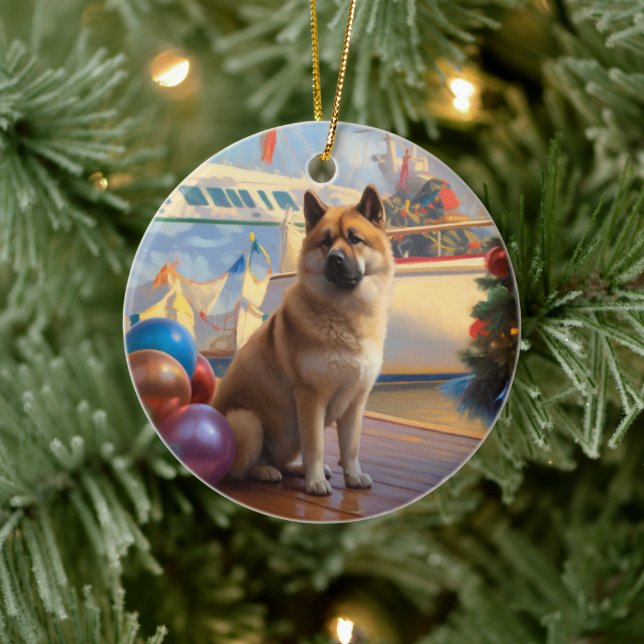 American Akita Christmas Cruise: Pawsome Holiday  Ceramic Ornament (Tree)