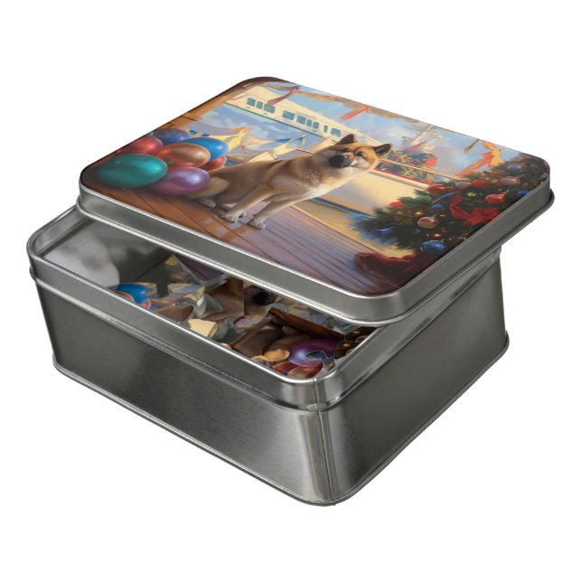 American Akita Christmas Cruise: Pawsome Holiday  Jigsaw Puzzle (Lid Open)