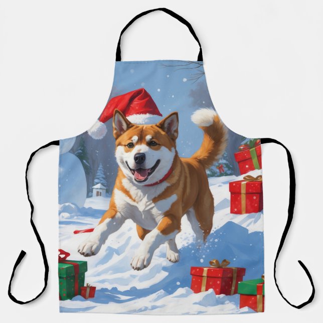 American Akita Christmas Festive Snow Scene Apron (Front)