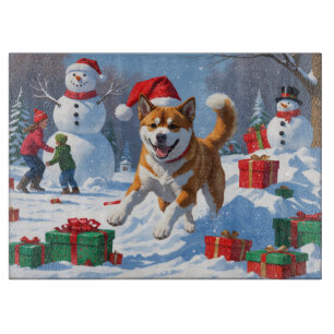 American Akita Christmas Festive Snow Scene Cutting Board