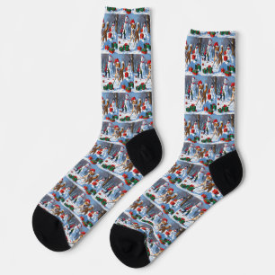 American Akita Christmas Festive Snow Scene Socks