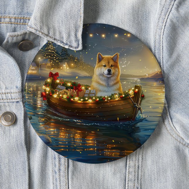 American Akita Christmas Festive Voyage Button (In Situ)