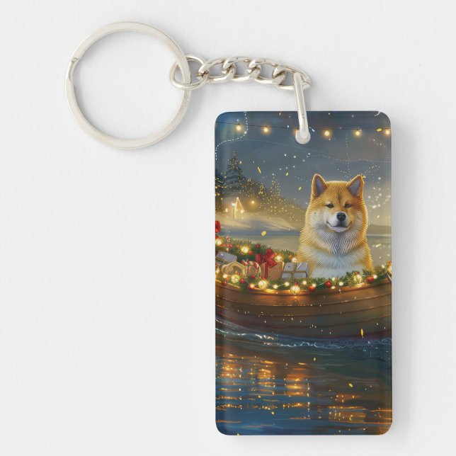 American Akita Christmas Festive Voyage Keychain (Front)