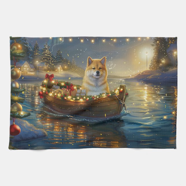 American Akita Christmas Festive Voyage Kitchen Towel (Horizontal)
