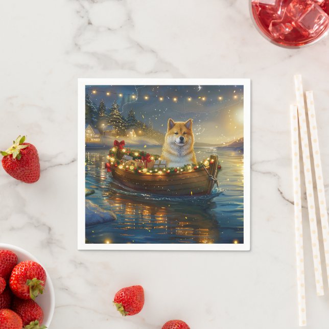 American Akita Christmas Festive Voyage Napkins (Insitu)