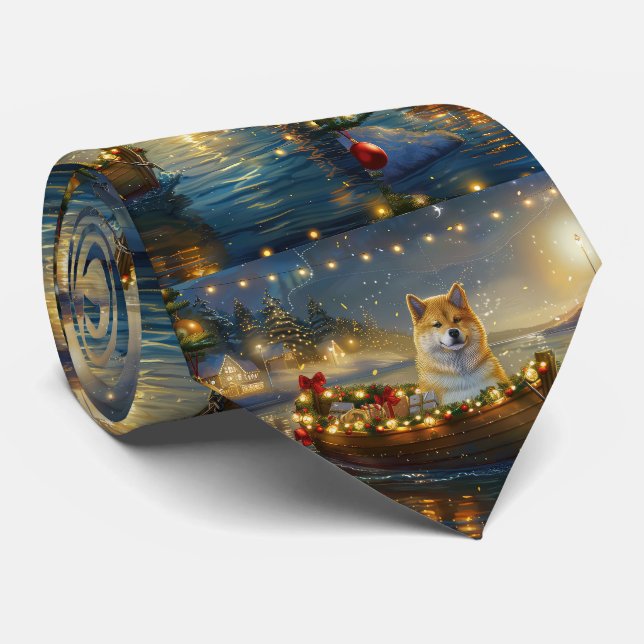 American Akita Christmas Festive Voyage Neck Tie (Rolled)