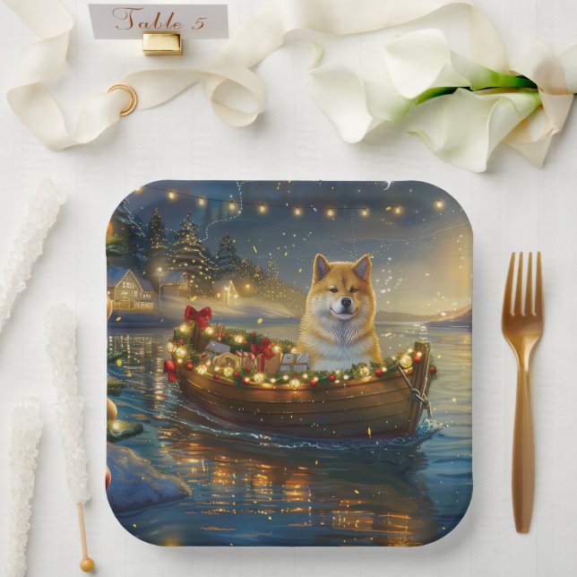 American Akita Christmas Festive Voyage Paper Plates (Wedding)