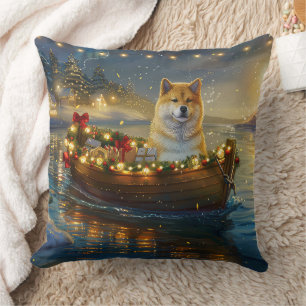 American Akita Christmas Festive Voyage Throw Pillow