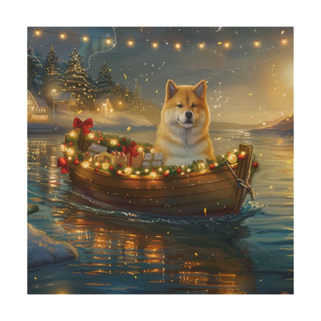 American Akita Christmas Festive Voyage Wood Wall Art (Front)