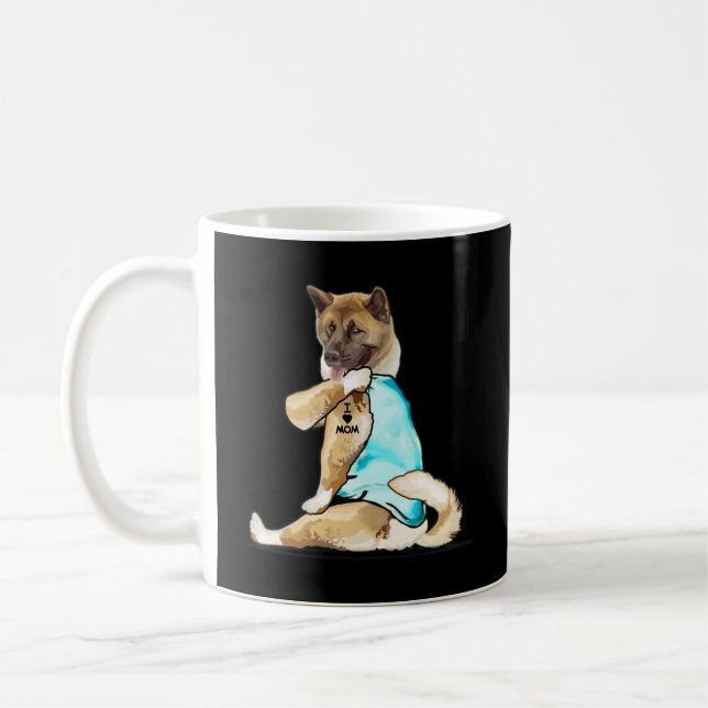 American-Akita Dog I Love Mom Tattoo American-Akit Coffee Mug (Left)