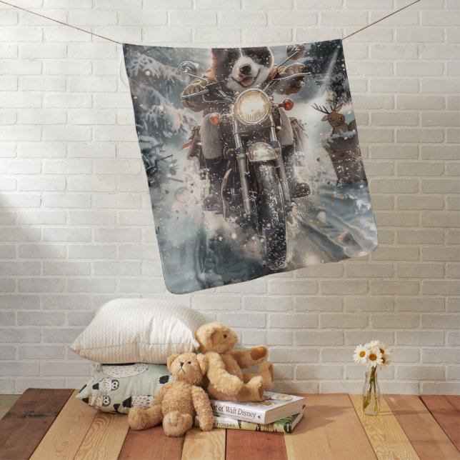 American Akita Dog Riding Motorcycle Christmas  Baby Blanket (In Situ)
